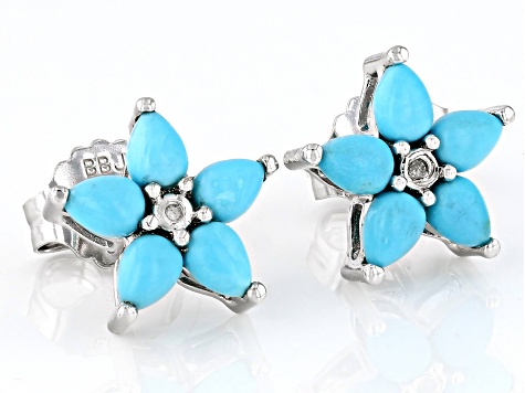 Blue Sleeping Beauty Turquoise Rhodium Over Sterling Silver Star Stud Earrings 0.01ctw