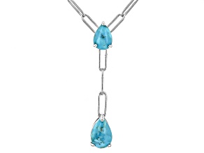 Blue Turquoise Rhodium Over Sterling Silver Paperclip Chain Necklace