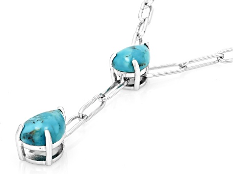 Blue Turquoise Rhodium Over Sterling Silver Paperclip Chain Necklace