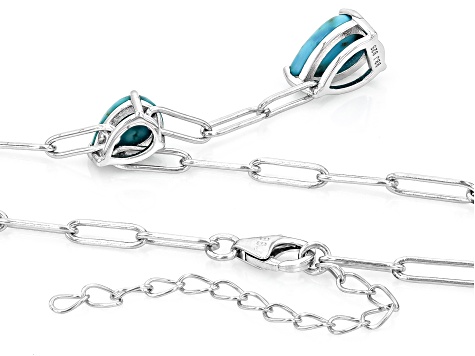 Blue Turquoise Rhodium Over Sterling Silver Paperclip Chain Necklace