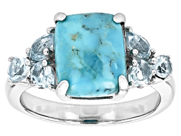 Picture of Blue Turquoise Rhodium Over Silver Ring 0.89ctw