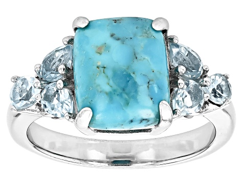 Blue Turquoise Rhodium Over Silver Ring 0.89ctw