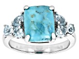 Blue Turquoise Rhodium Over Silver Ring 0.89ctw