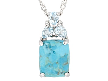 Picture of Blue Turquoise Rhodium Over Silver Pendant with Chain 0.44ctw