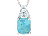 Blue Turquoise Rhodium Over Silver Pendant with Chain 0.44ctw