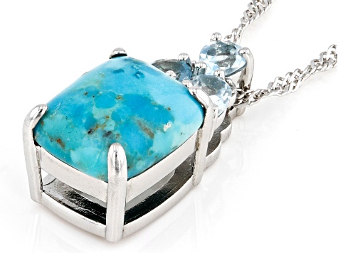 Blue Turquoise Rhodium Over Silver Pendant with Chain 0.44ctw