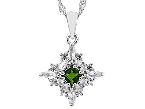 Green Chrome Diopside Rhodium Over Silver Pendant With Chain 1.06ctw