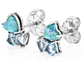 Blue Turquoise Rhodium Over Sterling Silver Stud Earrings 1.17ctw