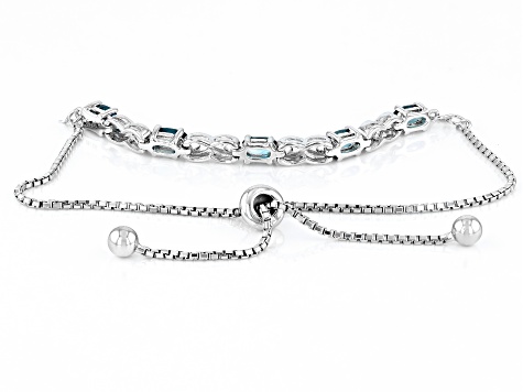 London Blue Topaz Rhodium Over Sterling Silver Bolo Bracelet 1.26ctw