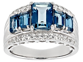 London Blue Topaz With White Topaz Rhodium Over Silver Ring 3.12ctw