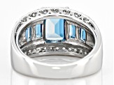 London Blue Topaz With White Topaz Rhodium Over Silver Ring 3.12ctw