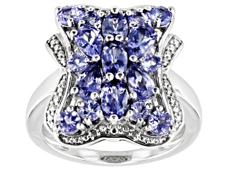 Blue Tanzanite Rhodium Over Sterling Silver Ring 1.99ctw