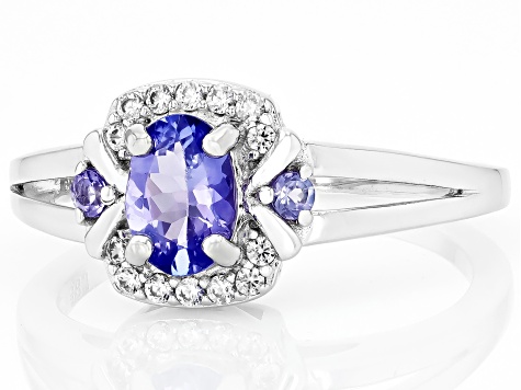 Blue Tanzanite Rhodium Over Sterling Silver Ring 1.01ctw
