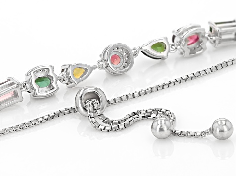 Multicolor Tourmaline Rhodium Over Sterling Silver Bolo Bracelet 3.05ctw