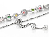 Multicolor Tourmaline Rhodium Over Sterling Silver Bolo Bracelet 3.05ctw