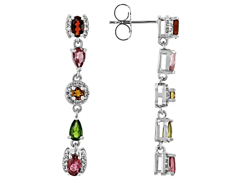 Multicolor Multi-Tourmaline Rhodium Over Sterling Silver Earrings 2.28ctw