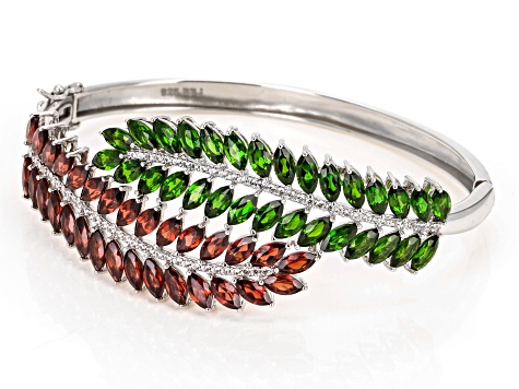 Green Chrome Diopside Rhodium Over Silver Bangle Bracelet 17.02ctw