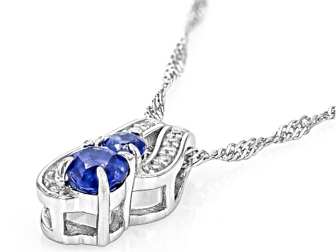 Kyanite With White Zircon Rhodium Over Sterling Silver Pendant With Chain 0.85ctw