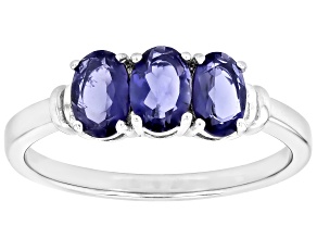 Blue Iolite Platinum Over Sterling Silver 3-Stone Ring