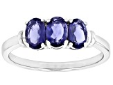 Blue Iolite Platinum Over Sterling Silver 3-Stone Ring