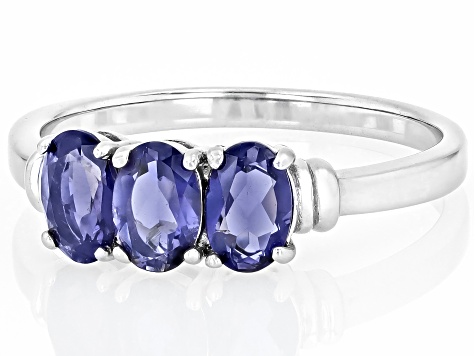 Blue Iolite Platinum Over Sterling Silver 3-Stone Ring