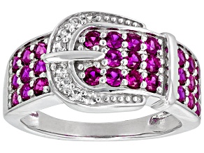 Lab Created Ruby Rhodium Over Silver Buckle Ring 0.94ctw