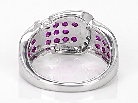 Lab Created Ruby Rhodium Over Silver Buckle Ring 0.94ctw