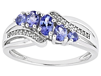 Picture of Blue Tanzanite Rhodium Over Sterling Silver Bypass Ring 0.72ctw