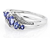 Blue Tanzanite Rhodium Over Sterling Silver Bypass Ring 0.72ctw