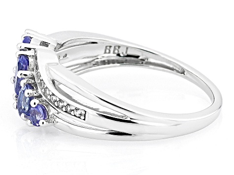 Blue Tanzanite Rhodium Over Sterling Silver Bypass Ring 0.72ctw