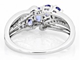 Blue Tanzanite Rhodium Over Sterling Silver Bypass Ring 0.72ctw