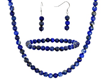 Picture of Blue Lapis Lazuli Rhodium Over Sterling Silver Earrings, Bracelet, And Necklace Set
