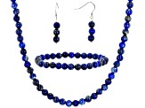 Blue Lapis Lazuli Rhodium Over Sterling Silver Earrings, Bracelet, And Necklace Set