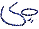 Blue Lapis Lazuli Rhodium Over Sterling Silver Earrings, Bracelet, And Necklace Set