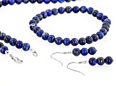 Blue Lapis Lazuli Rhodium Over Sterling Silver Earrings, Bracelet, And Necklace Set