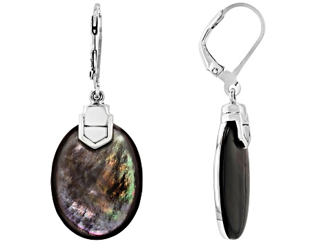 Black Tahitian Mother-of-Pearl Rhodium Over Sterling Silver Earrings