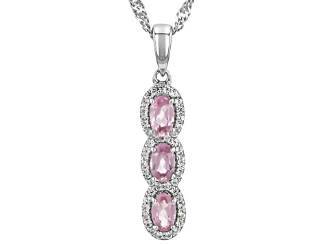 Pink Spinel Rhodium Over Sterling Silver Pendant With Chain 0.79ctw