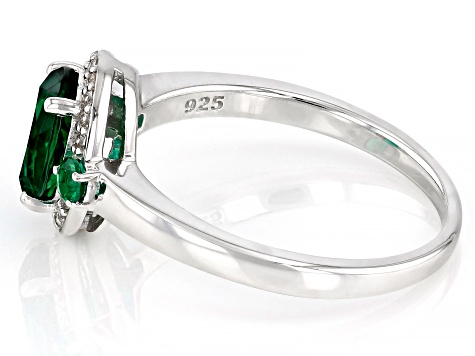 Lab Created Emerald Rhodium Over Sterling Silver Ring 1.15ctw