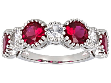 Picture of Lab Created Ruby Rhodium Over Sterling Silver Ring 4.19ctw