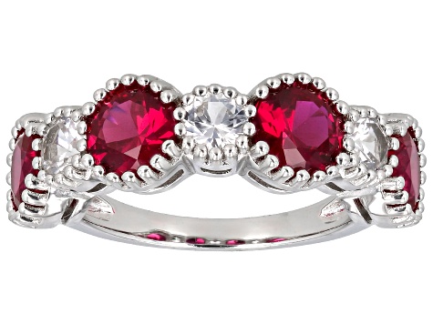 Lab Created Ruby Rhodium Over Sterling Silver Ring 4.19ctw