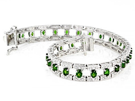 Green Chrome Diopside Rhodium Over Sterling Silver Bangle Bracelet 5.16ctw