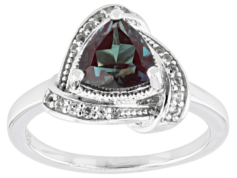 Blue Lab Created Alexandrite Rhodium Over Sterling Silver Ring 1.36ctw