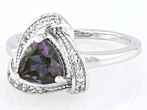 Blue Lab Created Alexandrite Rhodium Over Sterling Silver Ring 1.36ctw
