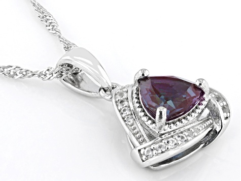 Blue Lab Created Alexandrite Trillion Rhodium Over Sterling Silver Pendant With Chain 1.36ctw