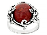 Red Sponge Coral With Marcasite Sterling Silver Ring