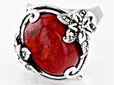 Red Sponge Coral With Marcasite Sterling Silver Ring