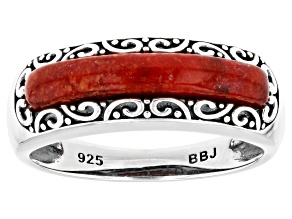 Red Coral Sterling Silver Band Ring