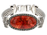 Sponge Red Coral With Marcasite Sterling Silver Bracelet