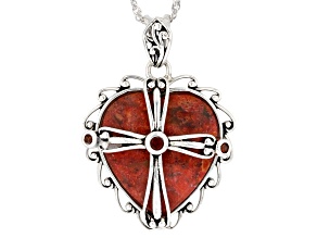 Sponge Red Coral Sterling Silver Pendant With Chain 0.21ctw