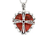 Sponge Red Coral Sterling Silver Pendant With Chain 0.21ctw